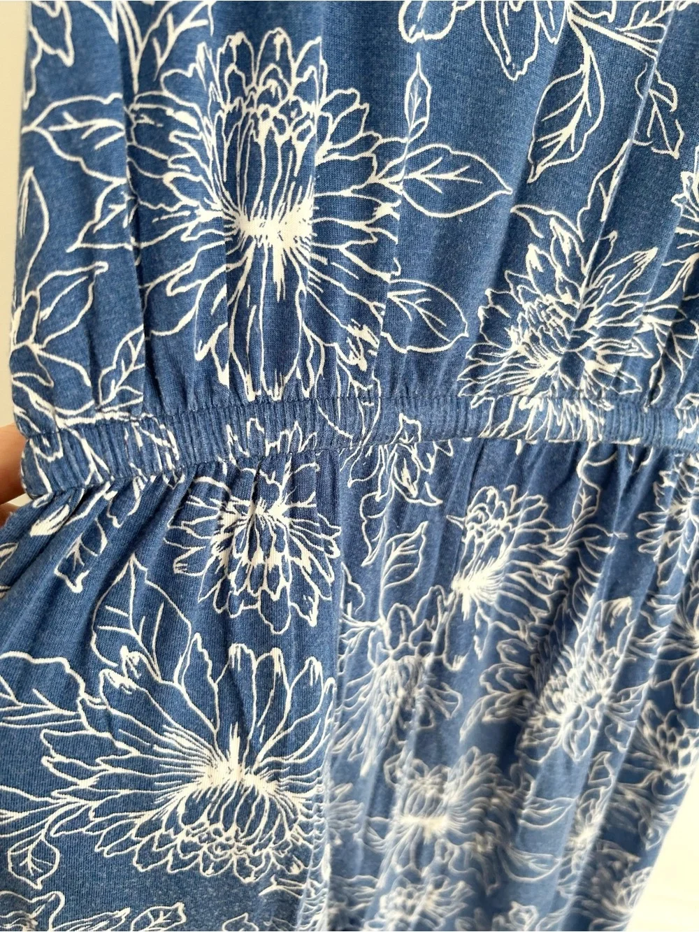 Tucker+Tate Blue White Floral PullOn Romper Scoop Neck Elastic Waist Pockets XL